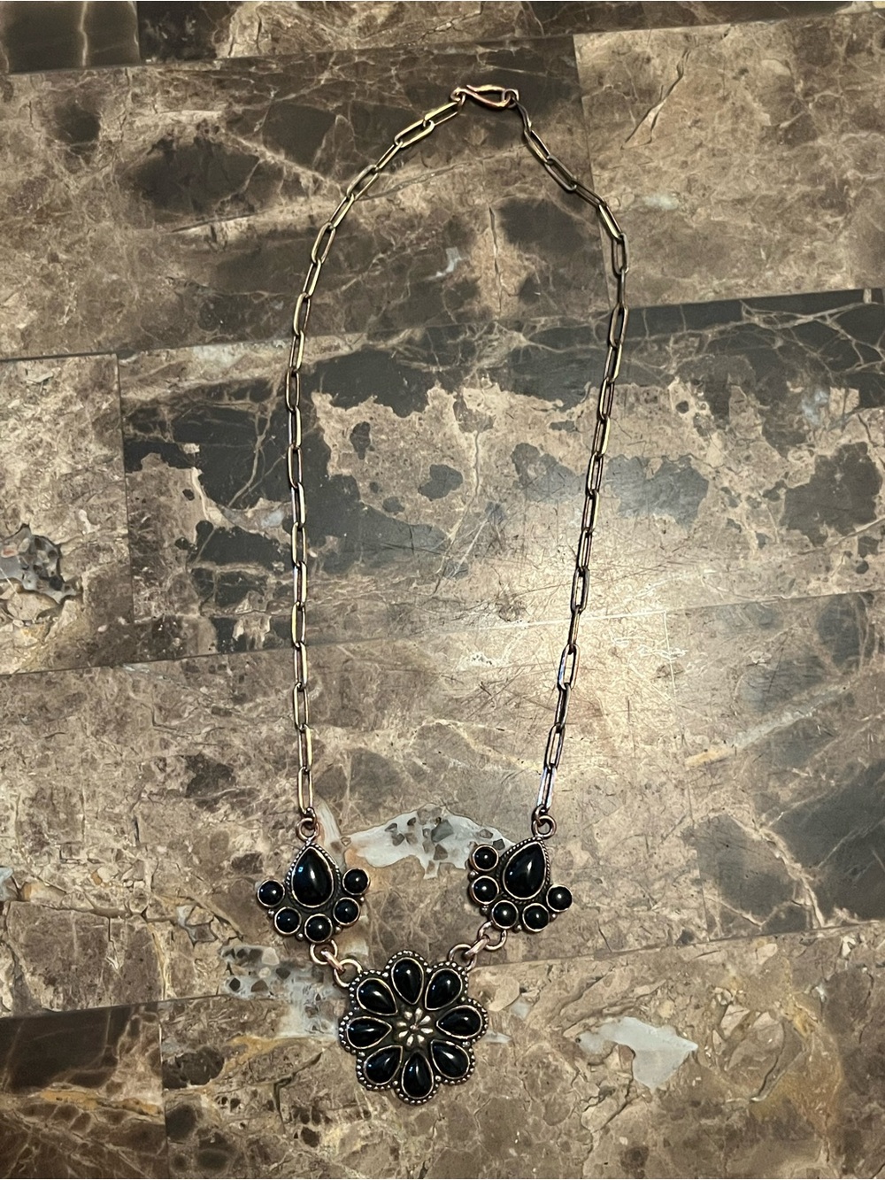 Black Onyx & Copper Statement Necklace Southwestern Style